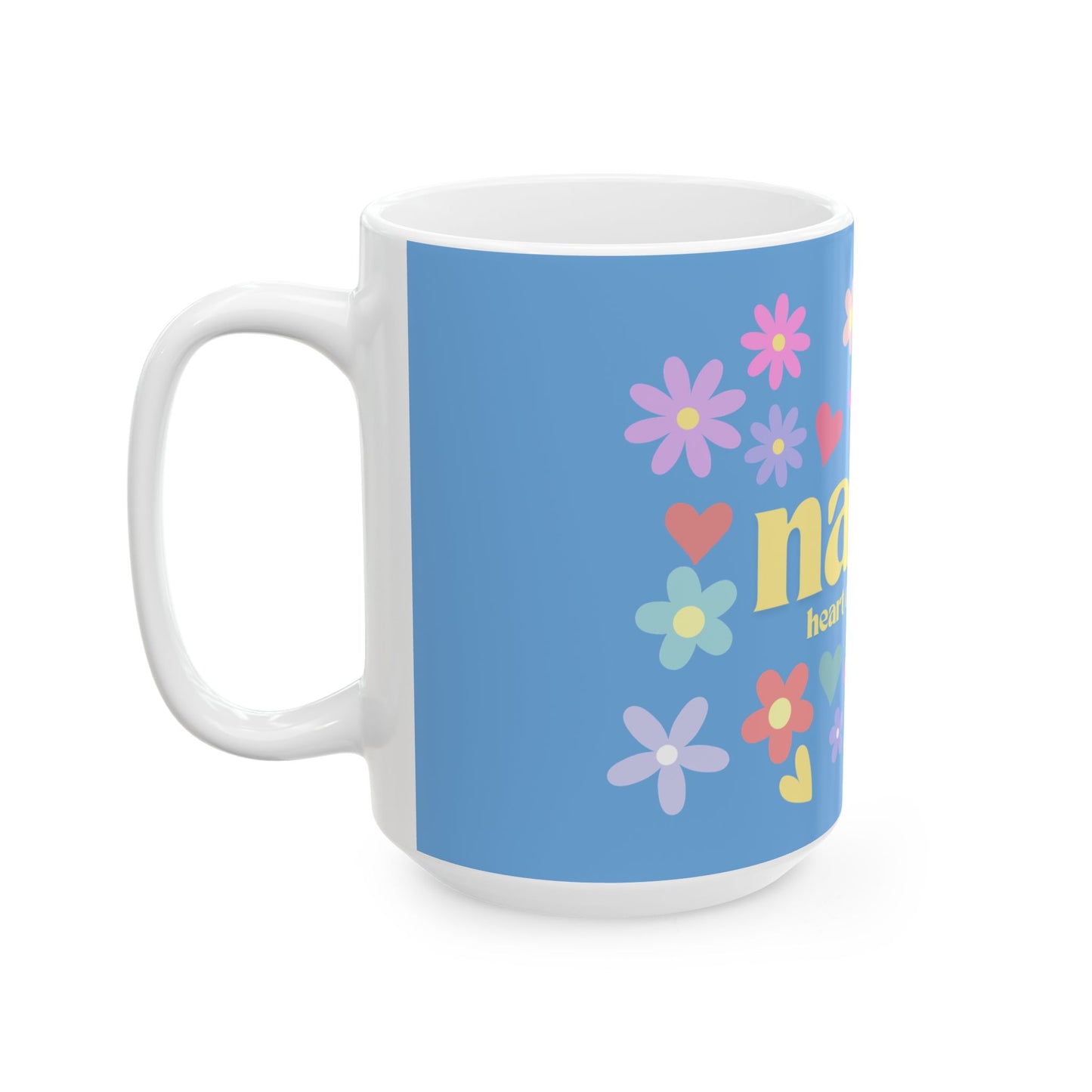 Colorful Floral Ceramic Mug - "Nanay, Heart of the Bahay"- Light Blue